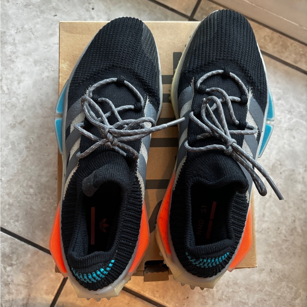 Adidas Black and Orange Sneakers with Blue Accents
